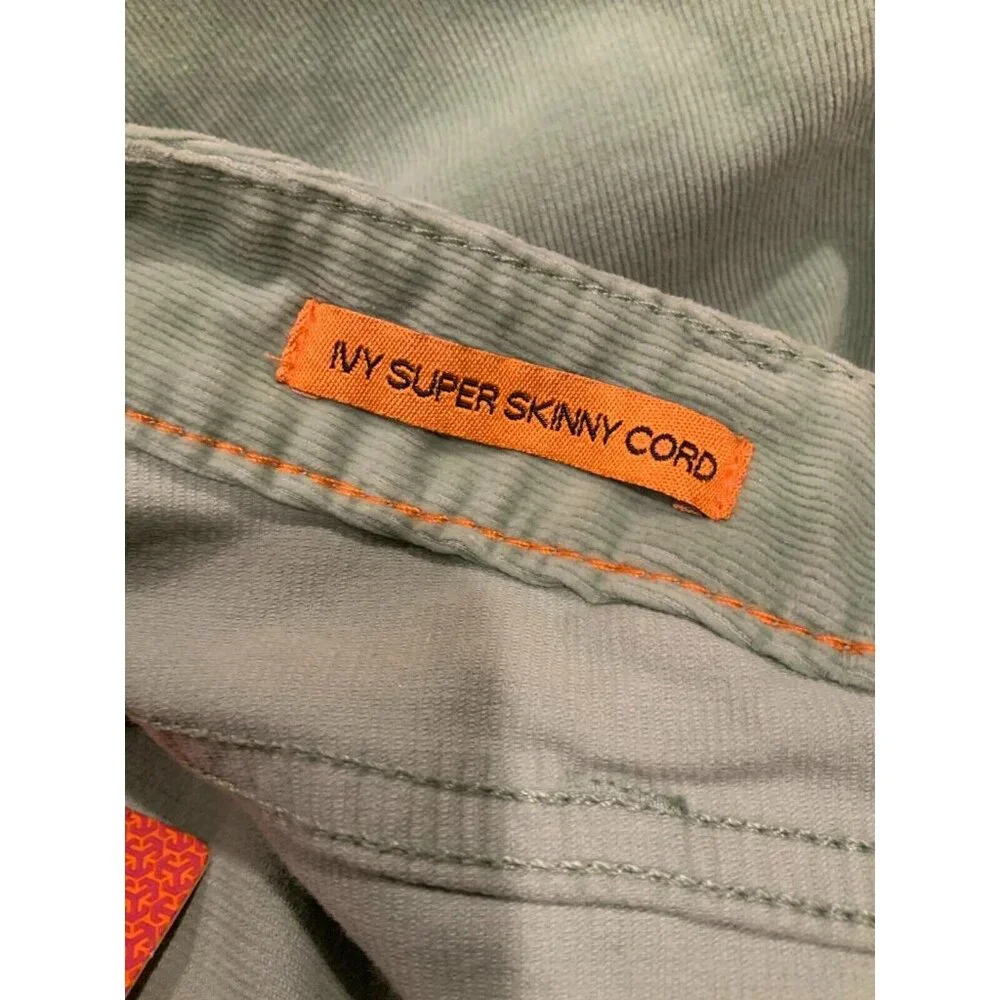 Tory Burch Light Green Ivy Super Skinny Corduroy Pants, Size 26, NWT! $195